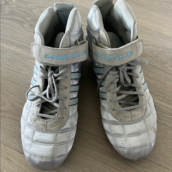 Gray High-Top Sneakers with Blue Accents